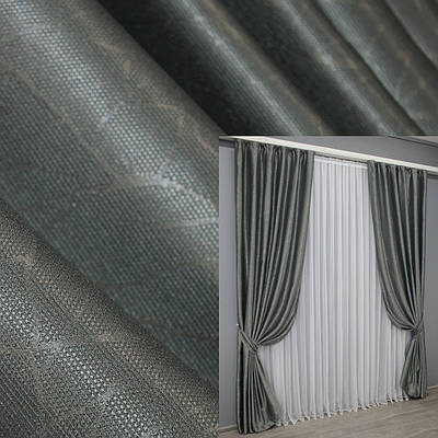 Комплект штор (2шт. 1,5х2,7м.) льон рогожка, колекція "Саванна". Колір сірий. Код 1361ш 33-0218