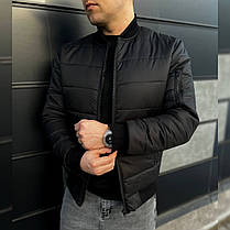Куртка чоловіча демісезонна, стильна стьобана повсякденна, бомбер стьобаний, весняна осіння, чорна premium, фото 3