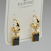 Серёжки женские золотистого цвета Xuping Jewelry 18K кольцо конго с чёрными кристаллами длина 25 мм