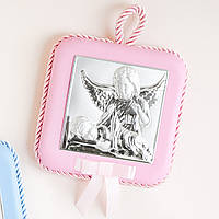 Икона детская Ангел с младенцем квадрат розовая для девочки
