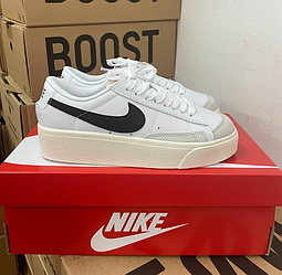 Жіночі кросівки Nike Blazer Low Platform White Black взуття Найк Блейзер білі з чорним на високій платформі