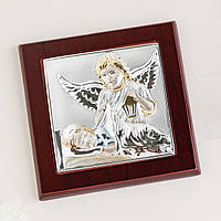 Икона детская Ангел с младенцем квадрат рамка коричневая с позолотой