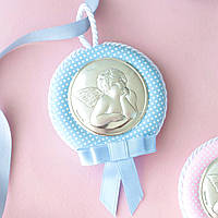 Икона детская Ангелочек медальон на люльку голубой