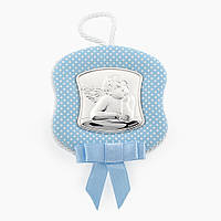 Икона детская Ангелочек с мелодией медальон на люльку голубой