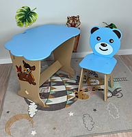Голубой детский стол-парта "Облако" со стулом фигурным