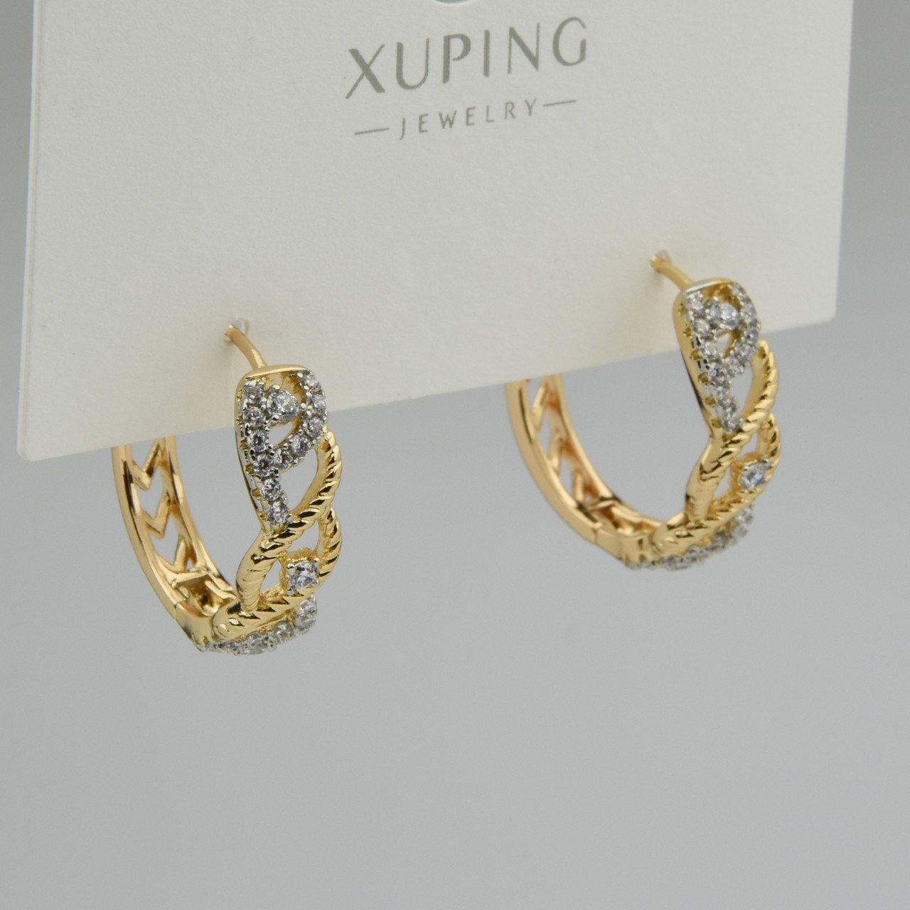 Серёжки женские золотистого цвета Xuping Jewelry 18K кольцо конго переплетённые белый циркон диаметр 23 мм