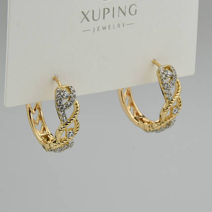 Серёжки женские золотистого цвета Xuping Jewelry 18K кольцо конго переплетённые белый циркон диаметр 23 мм, фото 1