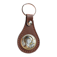Брелок кожаный с иконой Казанская Богоматерь серебряная с позолотой