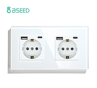 Электрическая двойная розетка Bseed Type-C USB Socket 16A Закаленное стекло Хрустальная панель