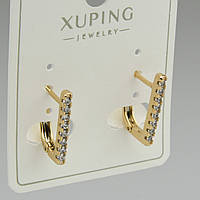 Серьги женские золотистого цвета Xuping Jewelry застёжка булавка с белыми кристаллами размер изделия 16х2 мм