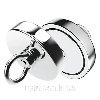 Пошуковий магніт 55кг - 42мм з кільцем / Неодимовий магніт для пошуку металу / Односторонній магніт