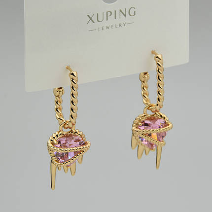 Серьги женские золотистого цвета Xuping Jewelry застёжка кольцо с камушками Swarovski размер изделия 45х2 мм, фото 2