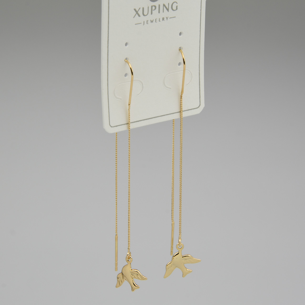 Серьги женские золотистого цвета Xuping Jewelry застёжка петля висюльки с птичками длина 75 мм