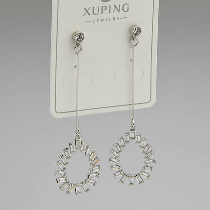 Серьги женские серебристого цвета Xuping Jewelry родий гвоздики пуссеты с белым цирконом размер 55х3 мм, фото 1