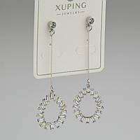 Серьги женские серебристого цвета Xuping Jewelry родий гвоздики пуссеты с белым цирконом размер 55х3 мм