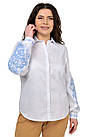 Жіноча котонова сорочка (біла з блакитною вишивкою), фото 3
