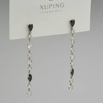 Серьги женские серебристого цвета Xuping Jewelry родий гвоздики с белым и черным цирконом размер 60х4 мм, фото 1