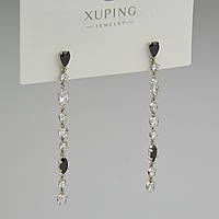 Серьги женские серебристого цвета Xuping Jewelry родий гвоздики с белым и черным цирконом размер 60х4 мм