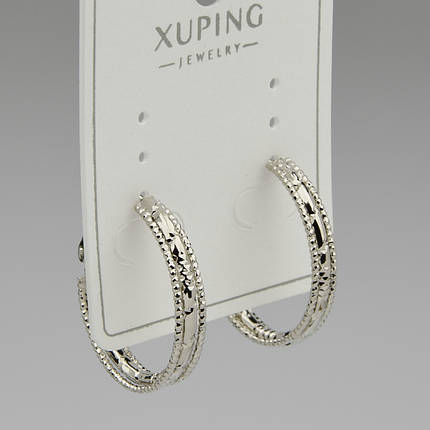 Серёжки женские серебристого цвета Xuping Jewelry 18K кольцо конго с узорами диаметр 23 мм, фото 1
