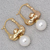 Сережки жіночі сріблястого кольору Xuping Jewelry застібка булавка з перлинками розмір виробу 33х6 мм