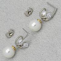 Серьги женские серебристого цвета Xuping Jewelry гвоздики пуссеты с жемчужинками циркон размер изделия 25х8 мм
