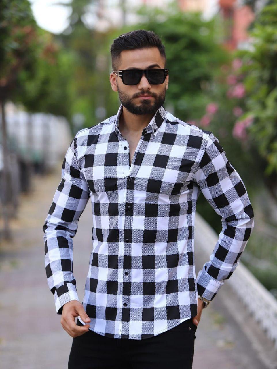 Стильна чоловіча бавовняна сорочка у клітинку (Розміри S,M,L,ХL,ХХL), Чорна