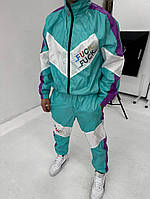 Мужской спортивный костюм бирюзовый на плащевке весна-осень , Бирюзовый костюм на подкладке Олимпийка+Шт niki