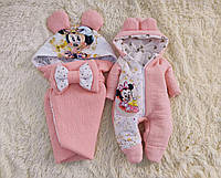 Комплект одежды из муслина 2 предмета для новорожденных, персиковый с принтом Минни