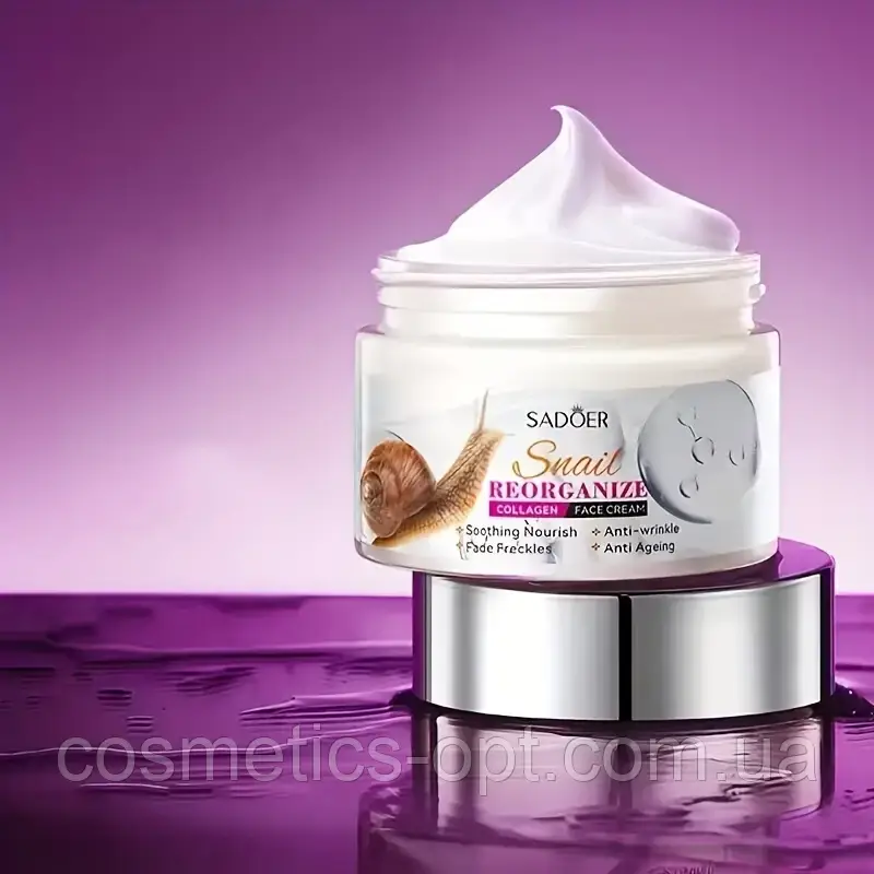 Омолоджуючий крем для обличчя з колагеном та муцином равлика SADOER Snail Reorganize Collagen, 50 g