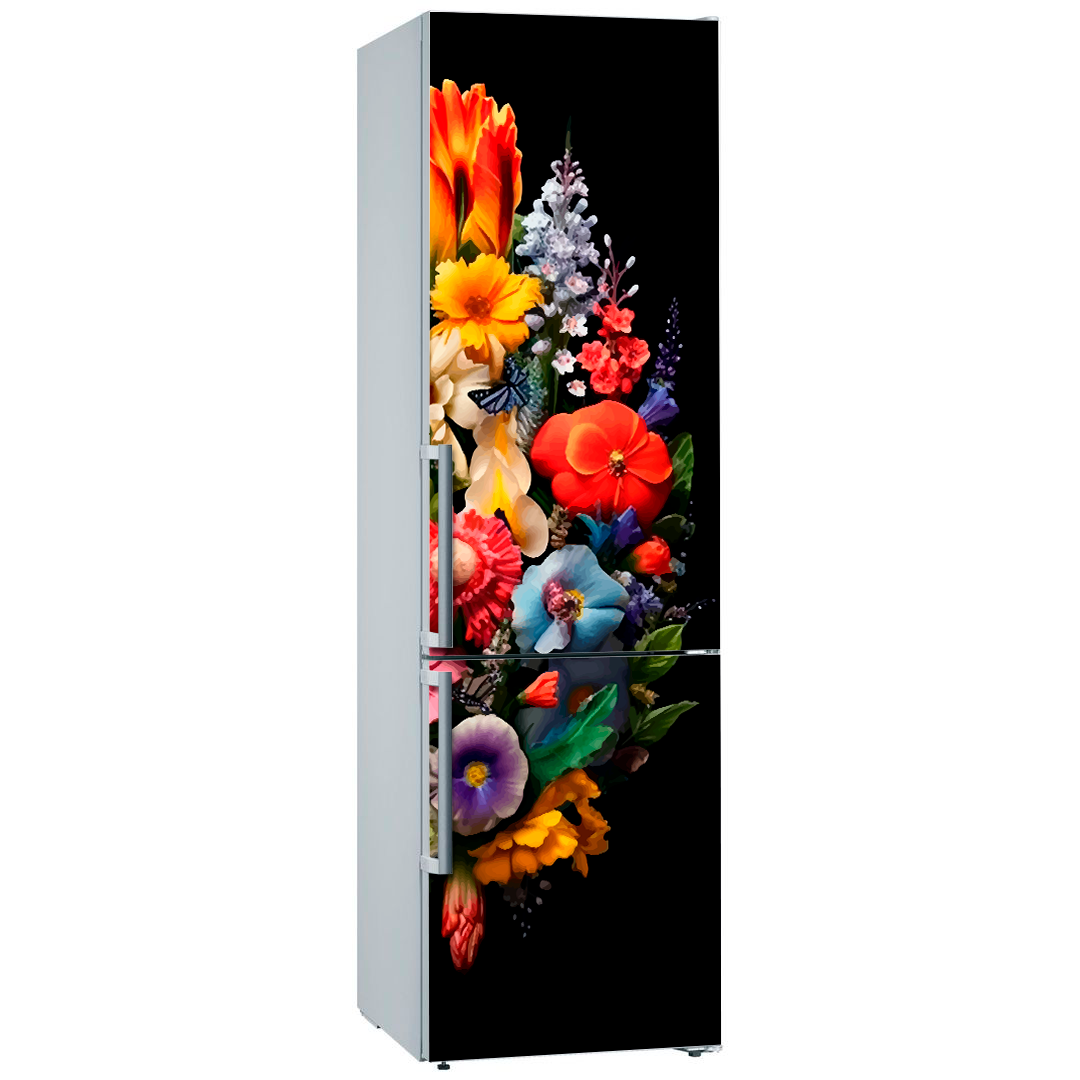 Вінілова кольорова декоративна декоративна наклейка самоклеюча з оракалу на двері холодильника "Квіти. Букет квітів"
