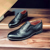 Туфли мужские кожаные черные классические на резинке монки броги оксфорды дерби лоферы ONYX 41-42 размер