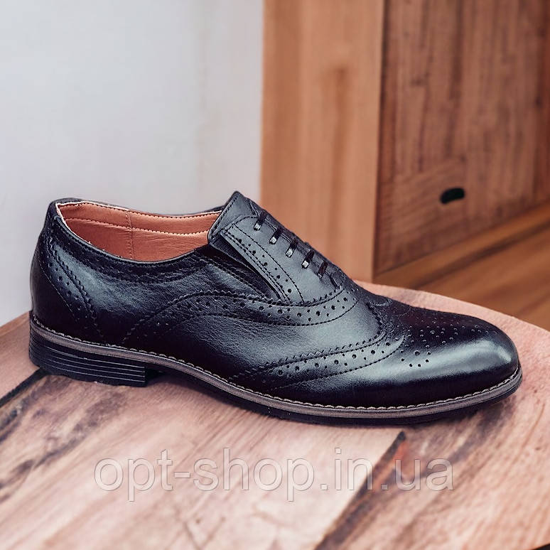 Чоловічі туфлі шкіряні чорні класичні на шнурках монки броги оксфорди дербі лофери ONYX 41-42 розмір
