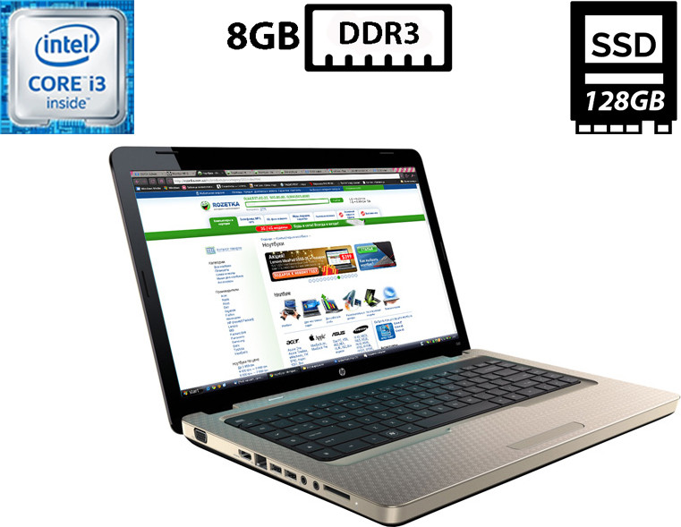 Ноутбук HP G62-b73SR/15.6” TN 1366x768/Core i3 M350 2.27GHz/8GB DDR3/SSD 128GB/AMD Mobility Radeon HD 5470 Камера Б/В