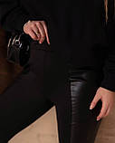 Стильні Жіночі штани жіночі еко шкіра з лампасами Колір чорний Розмір 46 48 50 52 54 56 58 60 62 64 66 68, фото 3
