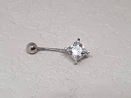 Срібна сережка для пірсингу пупка з фіанітами. 818-2104Р