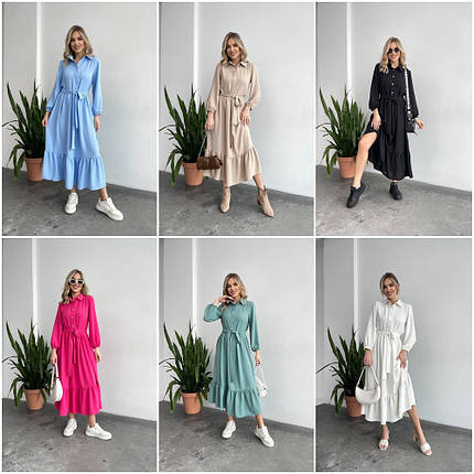 Літнє плаття довгі рукави вільного крою міді жатка розміри батал, фото 1