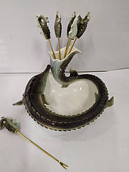 Менажница з 6 вилочками керамическая Осетр 13*10см