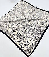 Современный натуральный хлопковый платок. Стильный весенний платок с абстрактным принтом Молочно - Черный