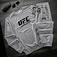 Мужской серый спортивный костюм UFC весенний осенний, Серый демисезонный костюм ЮФС на двунитке Свитшот+Штаны