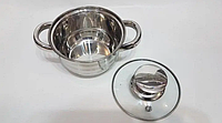 Кухонна каструля з кришкою та ручками неіржавка сталь un-5001 0.8 л Каструля посуд зі скляною кришкою