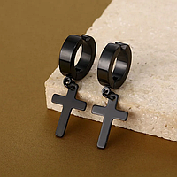 Сережки обманка Кліпса без проколу Хрест Колір: Чорний Унісекс