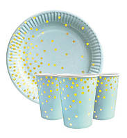 Набор посуды бумажная одноразовая Горох | Голубой