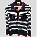 Жіноча стильна смугаста кофточка футболка з довгим рукавом у смужку, комір, кишені, фото 5