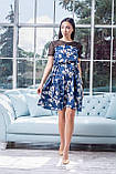 Літня сукня в квіточку розлітайка синя жіноча сукня з коротким рукавом коктейльна сукня з поясом 42-46, фото 8