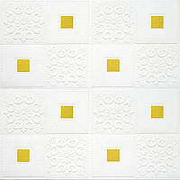 Самоклеющаяся 3Д-панель для стен Фигуры с золотом 700x700x5мм Квадраты вензель потолочные панели касетон (314)