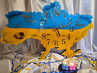 Часы настенные Карта Украины. 70*45 см. Из эпоксидной смолы ручной работы.