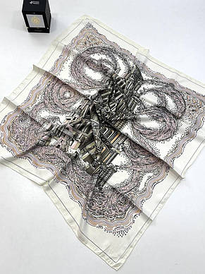 Шовкова хустка Вежа 90*90 см молочна, фото 4