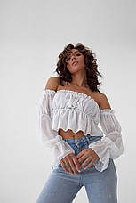 Жіноча укорочена блузка із шифону D-K pinkk-upp — білий колір, L (є розміри), фото 2