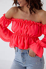 Жіноча укорочена блузка із шифону D-K pinkk-upp — рожевий колір, M (є розміри), фото 2