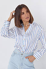 Шовкова блуза на ґудзиках у смужку — синій колір, M (є розміри), фото 3